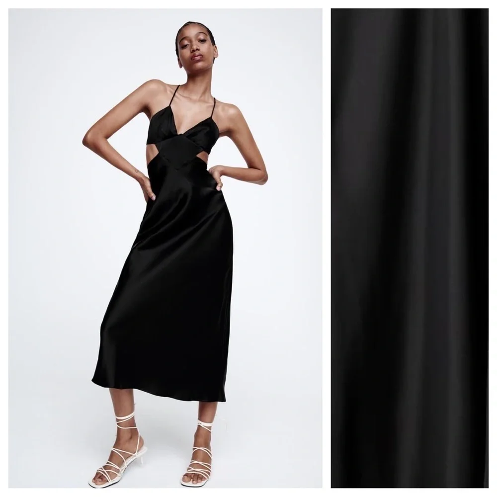 zara satin effect cut out dress black Zara Satin Effect Cut Out Dress Black, Worn